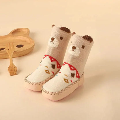 Spring and Autumn Cartoon Baby Shoes and Socks, Infant Walking Shoes and Socks, Non Slip Sole, Children's Floor Socks