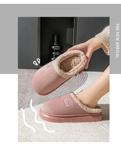 Comwarm Winter Plush Slippers For Women Indoor Antiskid Warm Cotton Slippers Fur Fluffy Flat Home Slides Lady Casual Furry Shoes