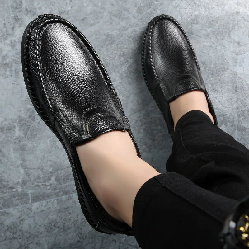 Breathable Genuine Leather Men Shoes Summer Slip On Loafers Men Casual Leather Shoes Blue Flats Hot Sale Driving Shoes Moccasins