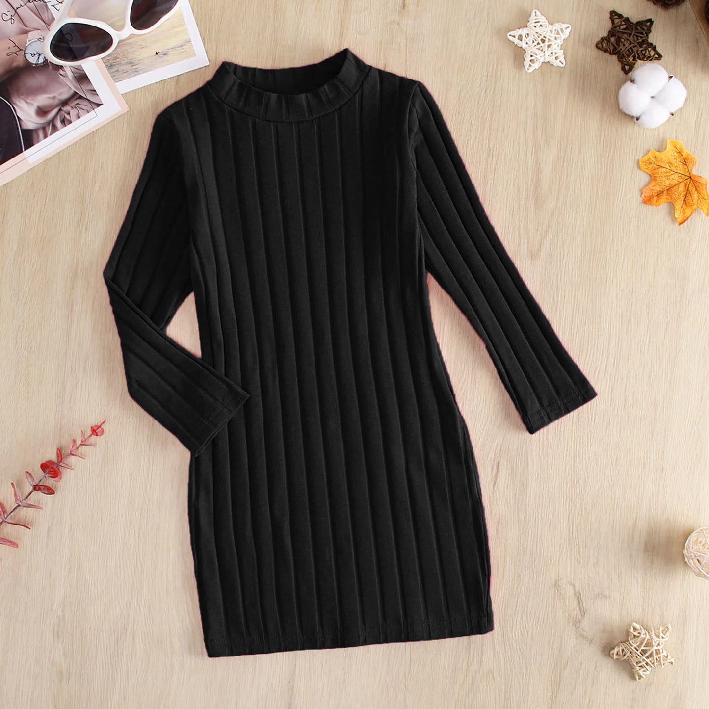 Kids Sweaters Knit Dress Geometric Sweaters Girls Autumn Winter Kids Turtleneck Casual Style Solid Color Clothes Girls Vestidos