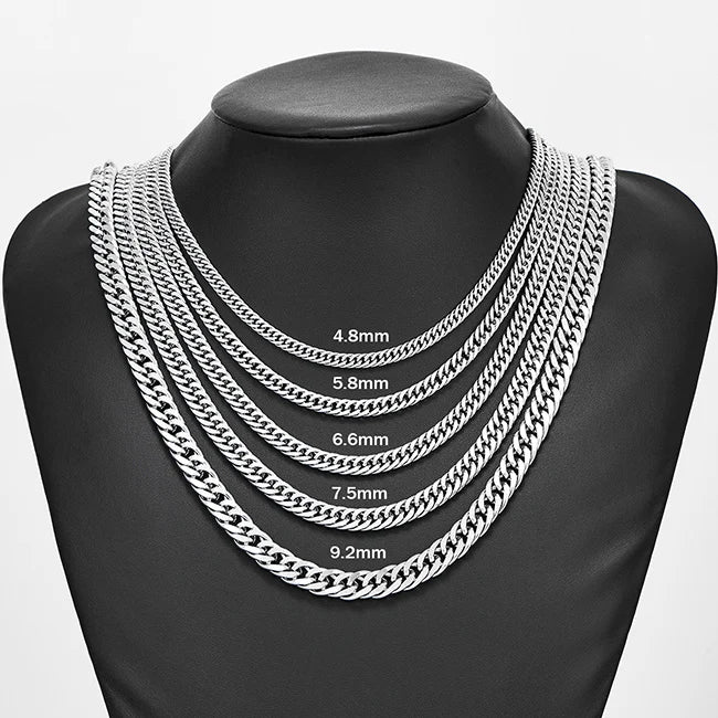 4.8mm/5.8mm/6.6mm/7.5mm/9.2mm Stainless Steel Cuban Link Chains Classic Men Boy Curb Chunky Necklace 14 to 30 Inches