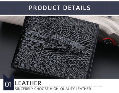 Crocodile Skin Wallet Men 100% Genuine Leather Small Zipper Short Men Wallets Credit Card Holders Coin Pocket Purse Alligator