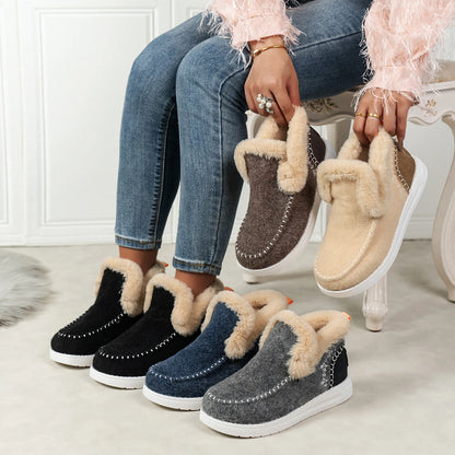 2024 New Ladies Slip on Comfortable Ankle Boots Women Winter Warm Plush Fur Snow Boots Suede Shoes Female Footwear Femininas