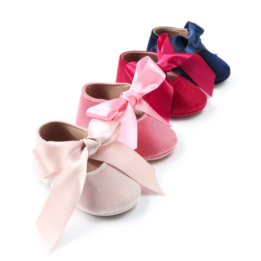 Meckior Baby Girl Shoes Princess Ballet Slippers Non-slip Flat Soft-sole Cotton Rubber Crib Butterfly-knot Infant First Walkers