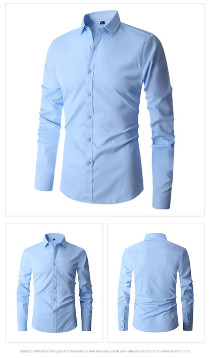 Men's Long Sleeve Regular Fit Casual White Shirts for Men Button-Down Social Shirt USA Size S-XL