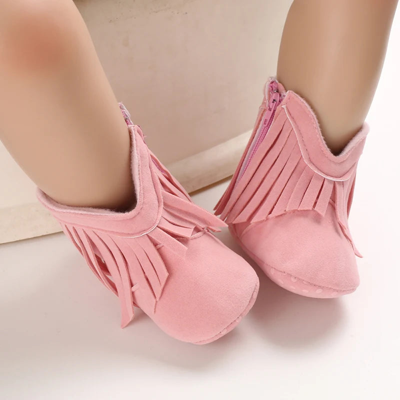 Baby Booties Vintage Tassel Anti-slip Sole Winter Warm Baby Boys Girls Western Boots Snow Booties First Walkers Infant Shoes