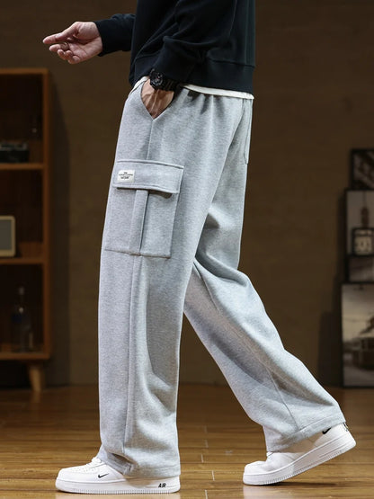 Spring Autumn Multi-Pockets Sweatpants Men Drawstring Waist Sportswear Casual Track Pants Plus Size Loose Straight Trousers 8XL