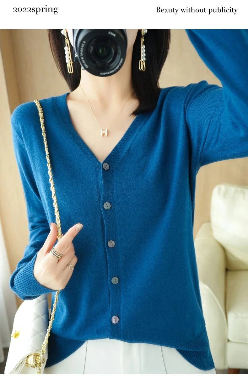 Early Autumn New Andy Cashmere Knit Cardigan V-Neck Solid Color Fashion High-Grade Comfortable Loose Casual Knitwear -GH021