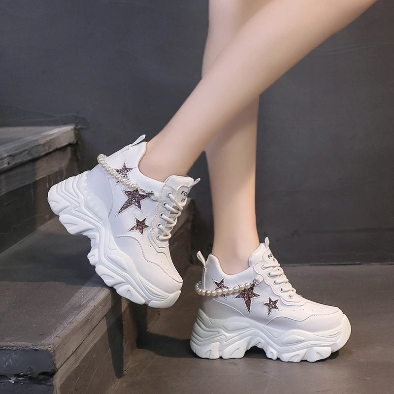 High Quality High Platform Shoes Woman Autumn Chunky Sneakers Increased 10cm Ladies Shoes Trainers Zapatillas Deportivas Mujer