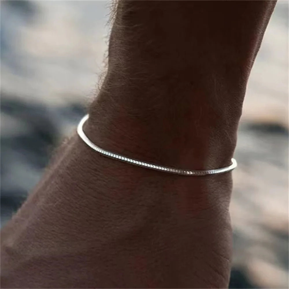 Semplice bracciale da uomo in acciaio inossidabile con catena a forma di serpente quadrato, gioielli hip-hop, accessori alla moda per feste, bracciale per donna