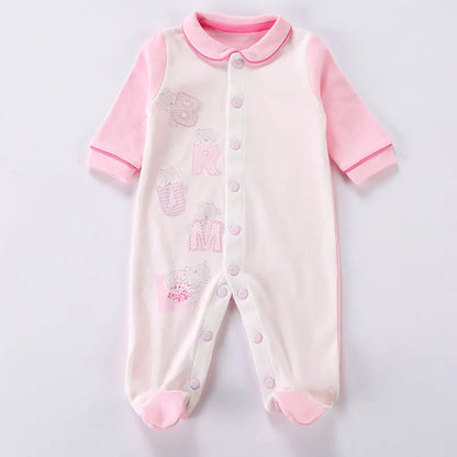 0M Newborn Baby Footed Romper Infant Spring Autumn Cotton Side Snap Jumpsuit Overall Boy Girl Peter pan Collar Onesies Outfit00M