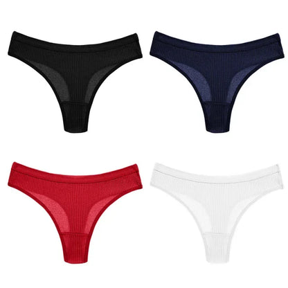 4Pcs Women's Panties G-Strings Set Fashion New Striped Soft Cotton Underwear Sexy Lingerie Sports Comfortable