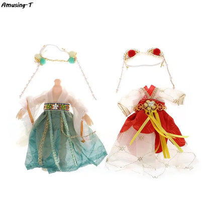 1set 16CM Chinese Style Doll Hanfu Clothing Dress Doll Ancient Costume Gown Dolls Clothes Accessories Dress Up Toys  For Girls