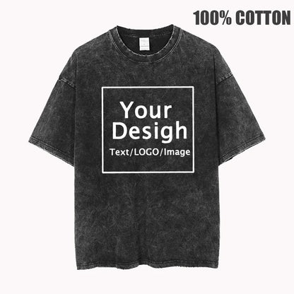 Custom T-shirts Free Printing Logo Oversized Hip Hop Streetwear Men's Summer 100% Cotton Washed T Shirt Brand Personalized Tops