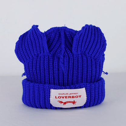 2023 Loverboy Cat Ear Knit Hat solid Warm Pig Ear Woolen Hat Cute Fashion Hooded Cap Niche Design Hip-hop Personality Cold Hat