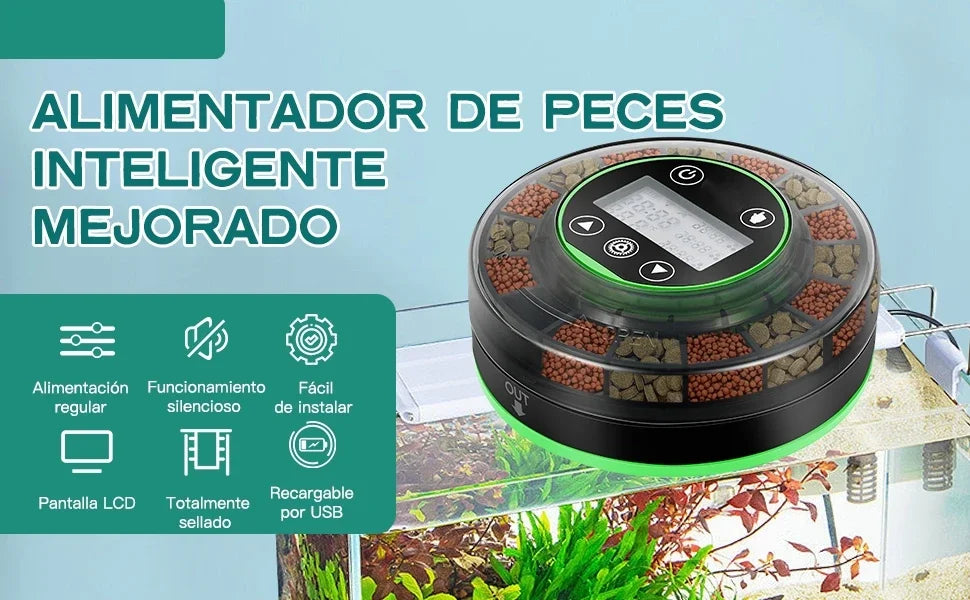 Automatic Fish Feeder for Aquarium Automatic Food Dispenser with Timer Rechargeable Timer Feeder with USB Cable LCD Display