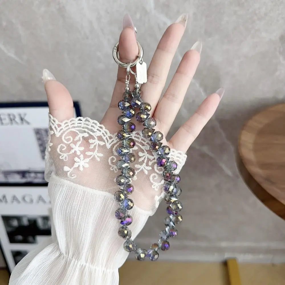 Glitter Beads Hand Wrist Strap Crystal Lanyard for iPhone Huawei Redmi Xiaomi Samsung Phone Charm Ornament Keychain Hang Rope