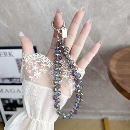 Glitter Beads Hand Wrist Strap Crystal Lanyard for iPhone Huawei Redmi Xiaomi Samsung Phone Charm Ornament Keychain Hang Rope