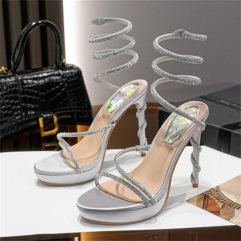 Eilyken Street Style CRYSTAL Ankle Strap Women Sandals Sexy Open Toe Platform Heels Party Banquet Prom Summer Shoes Zapatos Muje