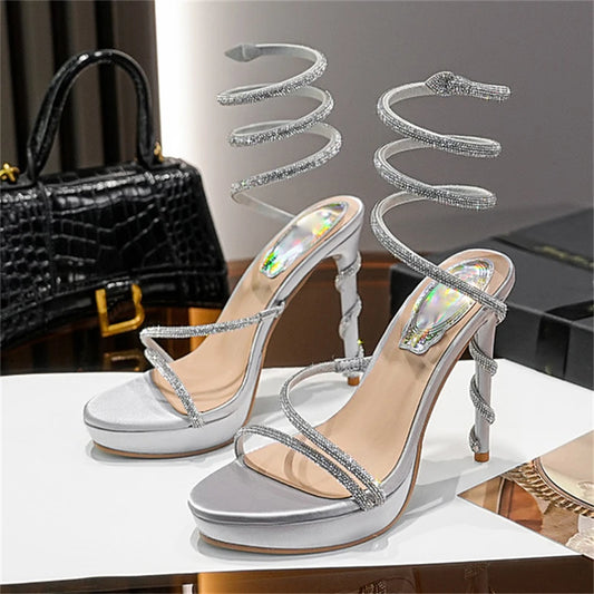 Eilyken Street Style CRYSTAL Ankle Strap Women Sandals Sexy Open Toe Platform Heels Party Banquet Prom Summer Shoes Zapatos Muje