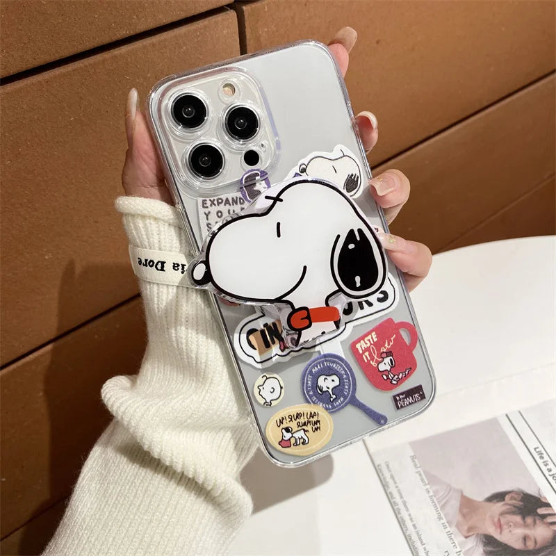 Cartoon Snoopy Puppy Cartoon Case Wireless Charging For iPhone 15 14 13 12 11 Pro Max for Magnetic Magsafe Holder Clear Cover