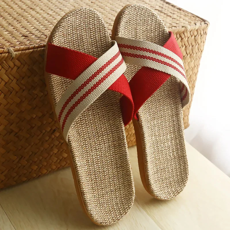 Four Seasons Linen Slippers Home Indoor Anti-Slip  Summer Couple Cotton and Linen Floor Mops Soft Bottom Sandals