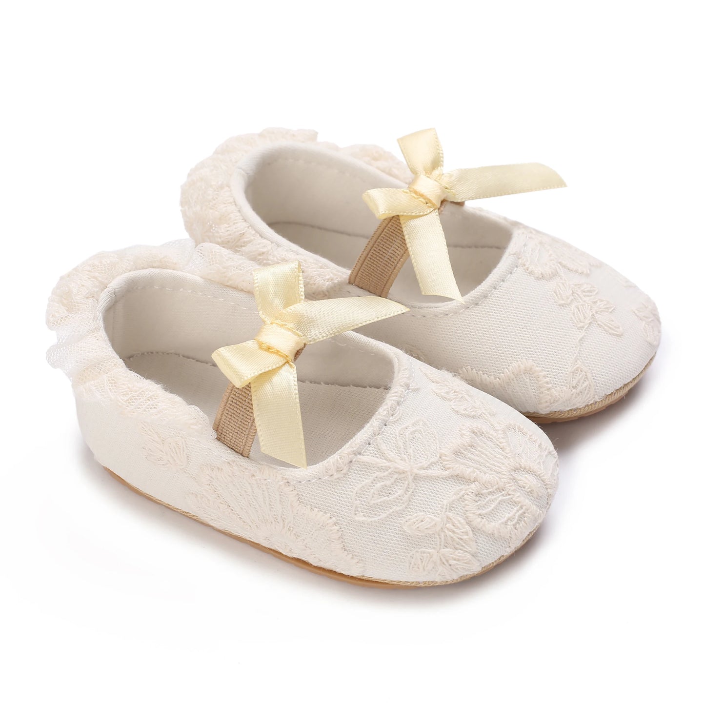 HAIZHIW 0-18 Months Cute White Lace Baby Girl Princess shoes Baby Shoes Bow Fringe Rubber Soled Non-slip Footwear Crib Shoes