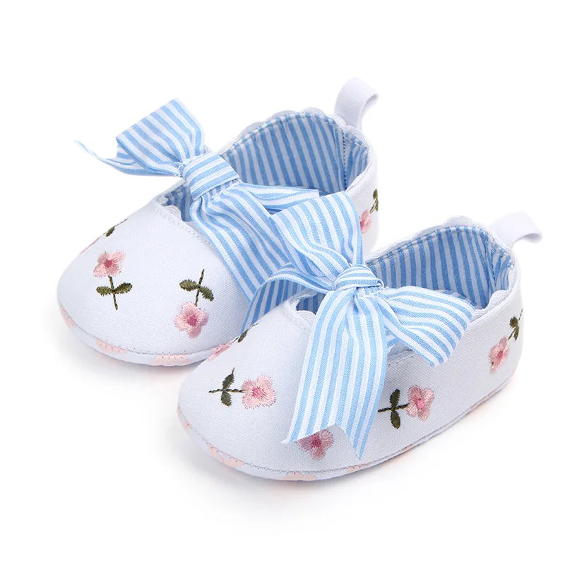 Meckior New Printed Baby Girl Shoes Bowknot Soft Sole Anti-slip Shallow Baby Girls Princess Shoes First Walker Crib Shoes