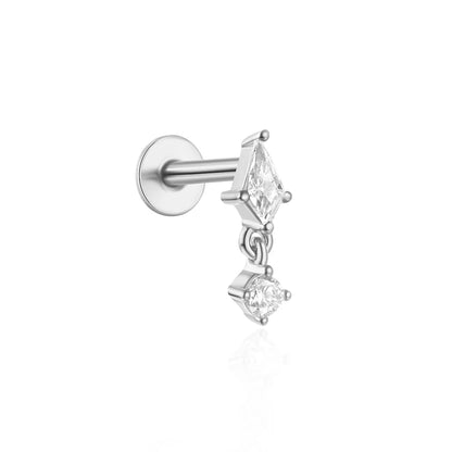 CANNER S925 Sterling Silver Zircon Flat Threaded Stud Earring Piercing Pendientes Helix Earrings For Women Ear Bone Jewelry Gift