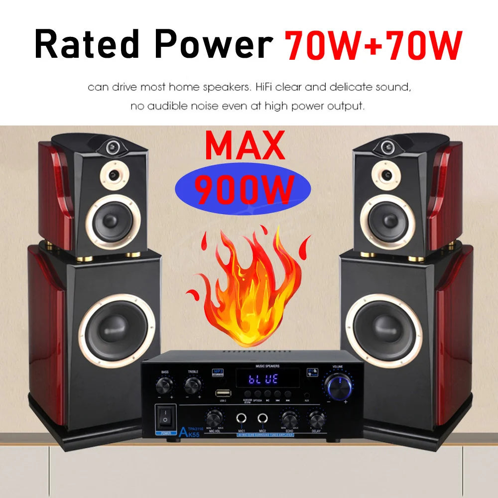 Woopker Digital Amplifier AK55 Audio Bass Audio Power Bluetooth Home Amplifier Hifi FM Auto Music Subwoofer Speakers USB SD Mic