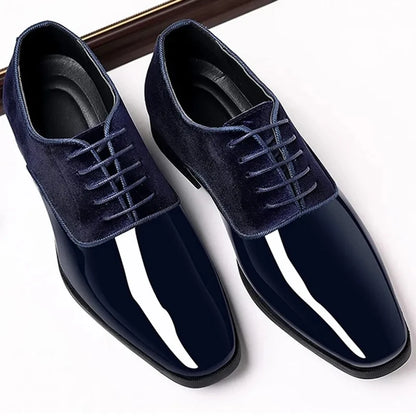 Black PU Patent Leather Shoes for Men Casual Business Shoes Lace Up Formal Office Work Shoes for Male Party Wedding Oxfords