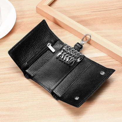 New Key Holder Wallet Genuine Leather Unisex Solid Key Wallet Organizer Bag Car Housekeeper Wallet Card Holder Keychain Leather