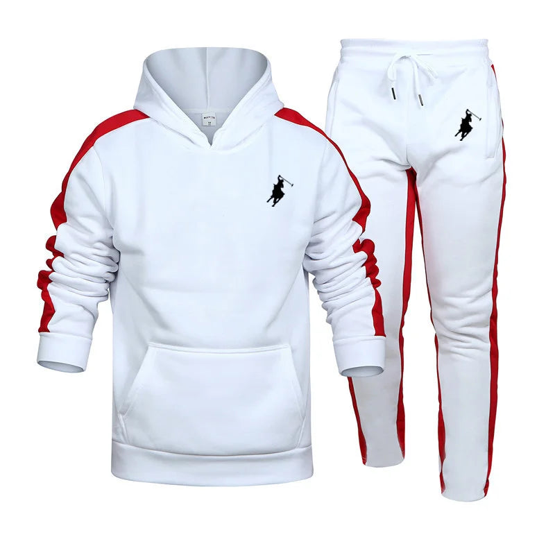 2024 Hot Sale Mens Tracksuit Hooded Sweatshirts and Jogger Pants 2 Piece Gym Outfits Autumn Winter Casual Sports Hoodie Set POLO