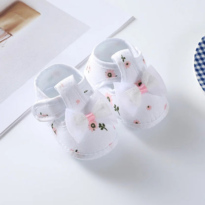 First Walkers Soft Sole Crib  Newborn Toddler Shoes Baby Girl Shoes  Cute Floral Bow Infant Baby Girls Shoes Non-slip Footwear