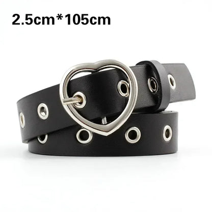 Fashion Women PU Leather Belt Heart Female Cute Black Harajuku Belt Ladies Pants Party Dress Heart Belts For Jeans