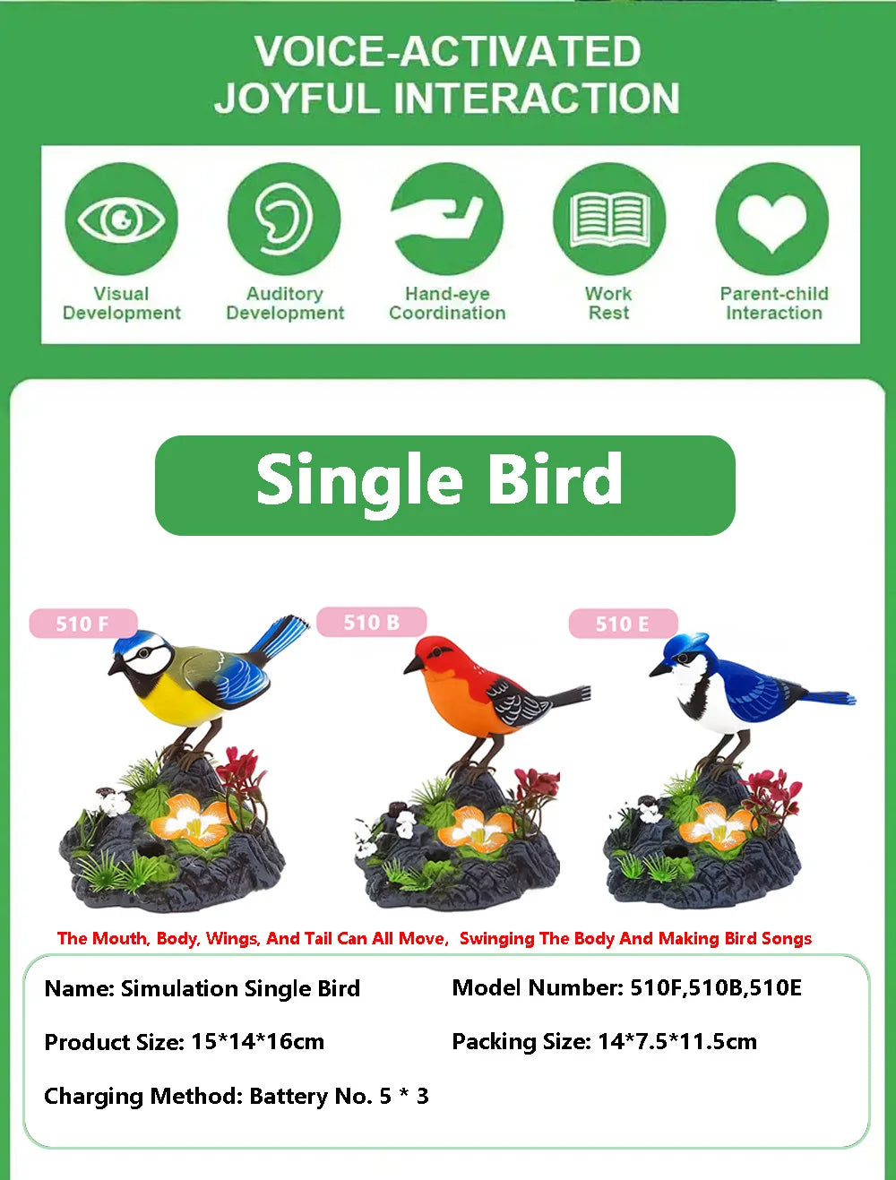 Sound And Voice Control Stimulation Induction Cage Bird Cage Sound Electric Bird Pet Toy Garden Display Children's Toy Gifts