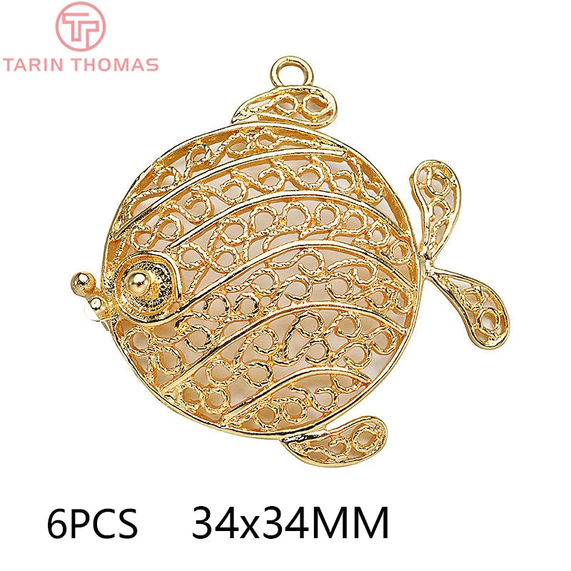 (129) 12x23MM 24K Gold Color Plated Brass Fish Charms Pendants High Quality Jewelry Accessories