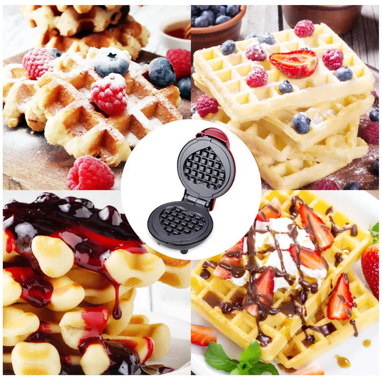 220V EU Plug Mini Electric Waffles Maker Bubble Egg Cake Oven Breakfast Love Heart Shaped Waffle Maker Cooking Appliance