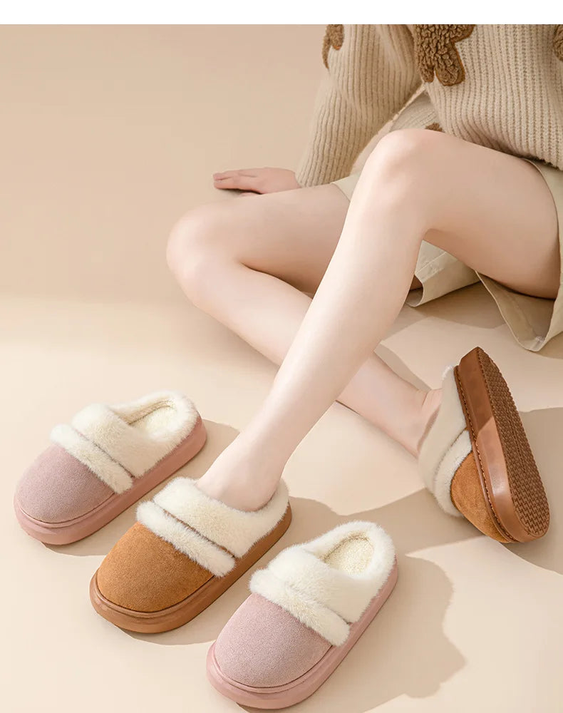 Comwarm Winter Plush Slippers For Women Indoor Antiskid Warm Cotton Slippers Fur Fluffy Flat Home Slides Lady Casual Furry Shoes