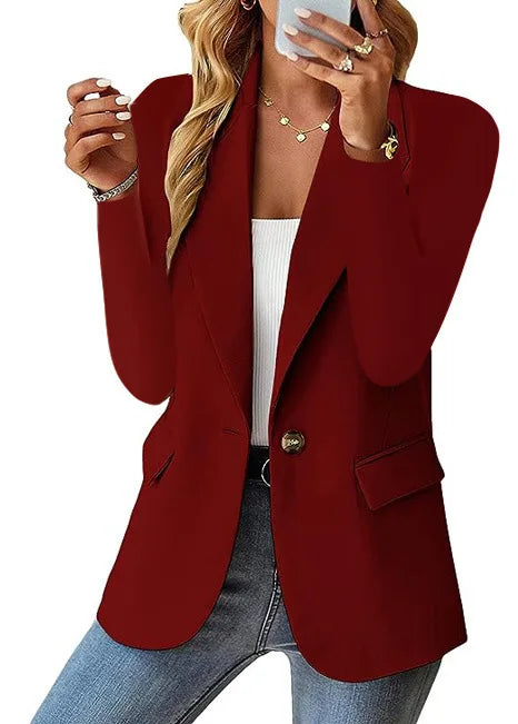 Fashionable Casual Women Blazer 2024 Spring Autumn New Solid Color Turn Down Collar Long Sleeve Suit Coat Elegant Office Lady