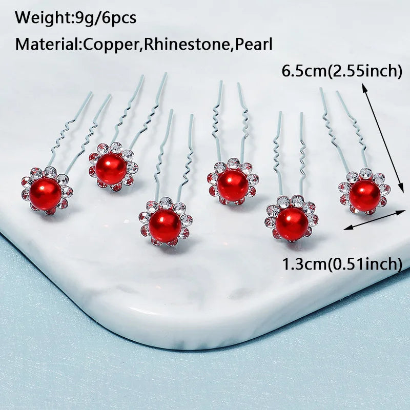 Rhinestone Hair Pins Forks Clips for Women Bridal Wedding Hair Accessories Pearl Hairpins Bride Headpiece Jewelry Gift Wholesale