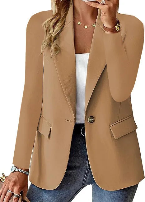 Fashionable Casual Women Blazer 2024 Spring Autumn New Solid Color Turn Down Collar Long Sleeve Suit Coat Elegant Office Lady