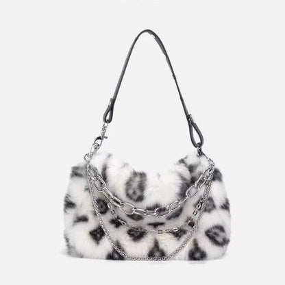 Leopard Print Bag Underarm Bag Plush Bag Women's Autumn and Winter New Product Versatile Plush High-end Chain Bag