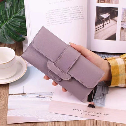 Solid Color PU Leather Women Wallet Luxury Long Hasp Fold-over Pattern Coin Purses Female Thin Clutch Phone Storage Bag Handbag