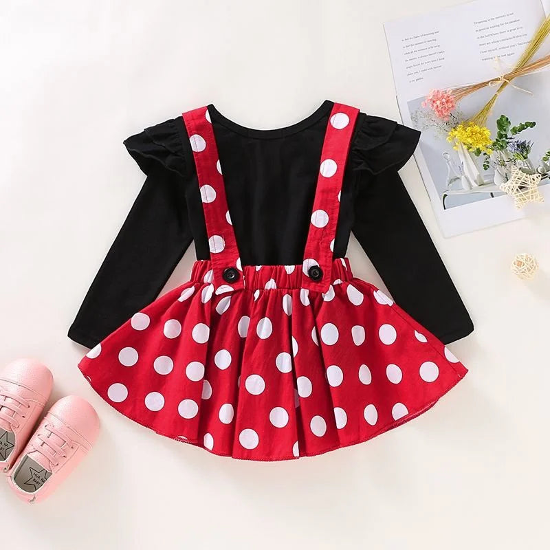 2Pcs/Set Cartoon Polka Dot Baby Girl Evening Dresses Bow Kids Birthday Party Princess Toddler Children Clothes Suit 0 To 4 Years