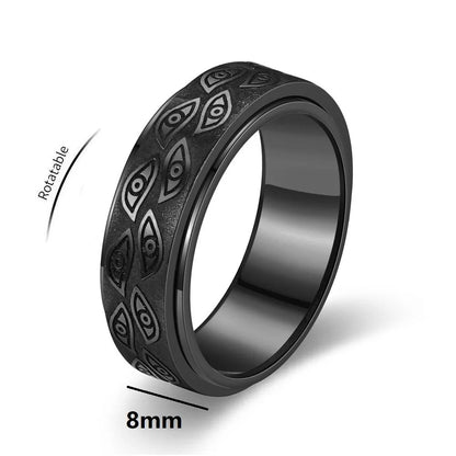 Anti Stress Stainless Steel Spinner Rings For Men Carved Demon Eye Rotatable Fidget Anxiety Joint Ring Jewelry Bague Homme