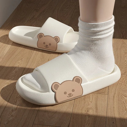 Bear Slippers Women Summer Flip Flops Cute Cartoon Cloud Shoes For Bathroom Indoor Outdoor Wear Soft Thick Beach Men Sandals