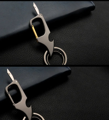 Creative Multifunctional Keychain for Men Unusual Design Carabiner Buckle with Bottle Opener Detachable Knife Portable Keyring