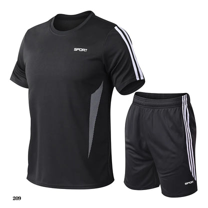 Summer men's sports set, outdoor fitness running basketball, short sleeved T-shirt and shorts, loose and quick drying