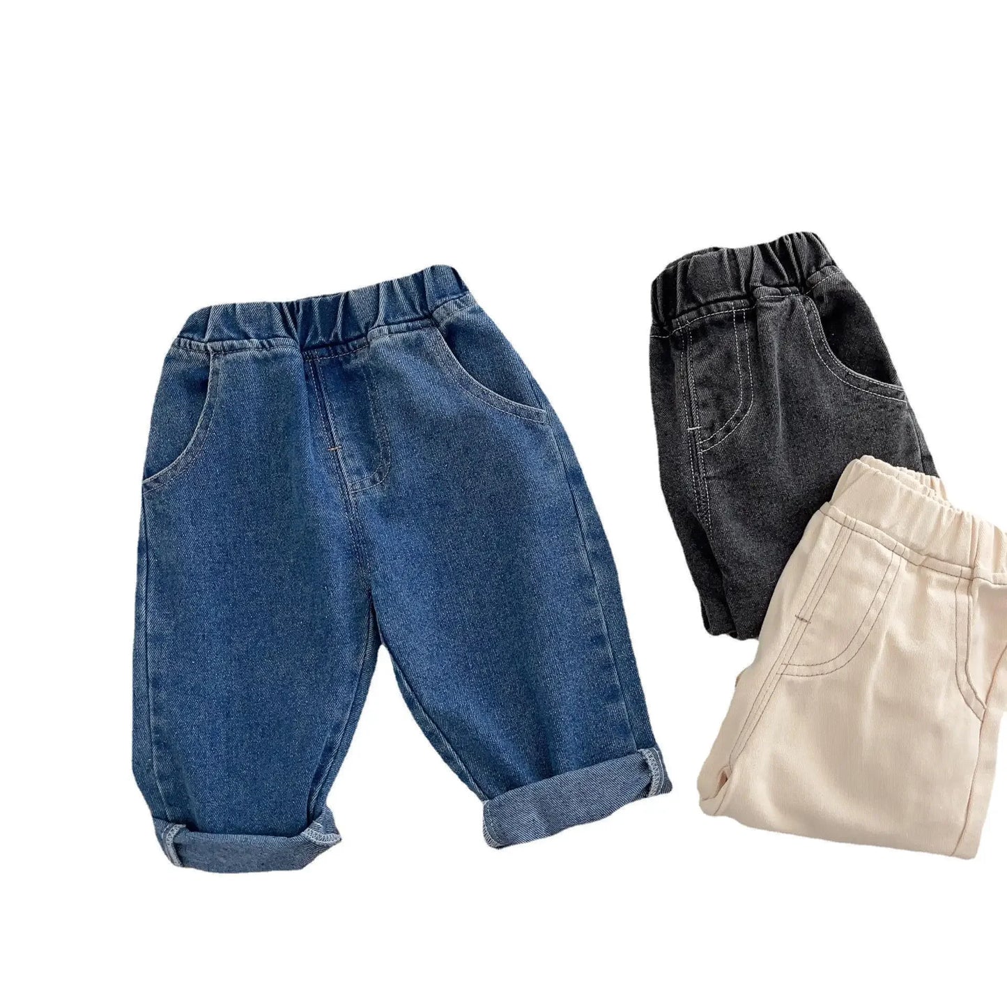 7277-1 Baby Boys Denim Pants Solid Color Infants Baby Pants Jeans Casual Pants